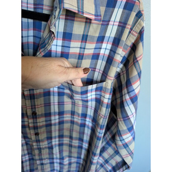 Vintage Blue Plaid Long Sleeve Button Up Shirt Size L by Arrow Sport - Picture 7 of 9
